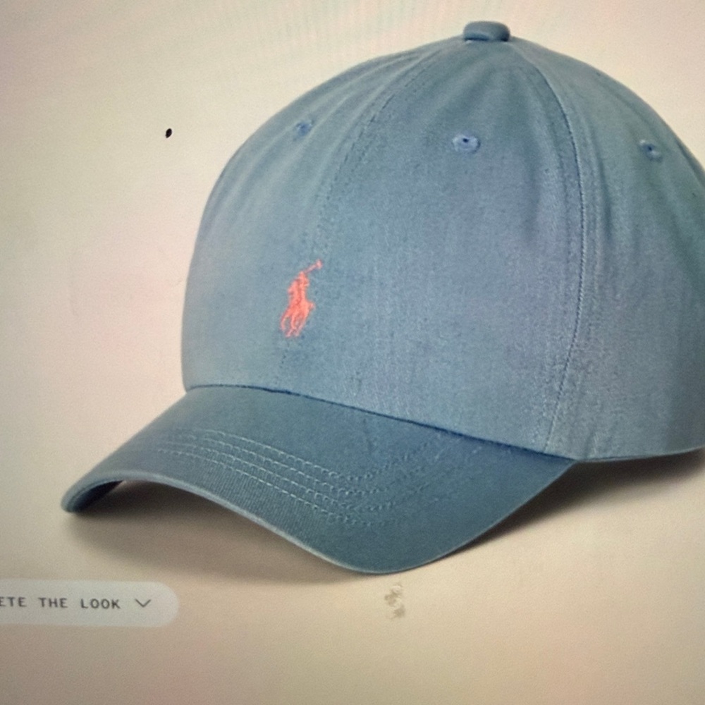 Ralph Lauren Pale Blue Cotton Polo Cap with Pink Embroidered Logo